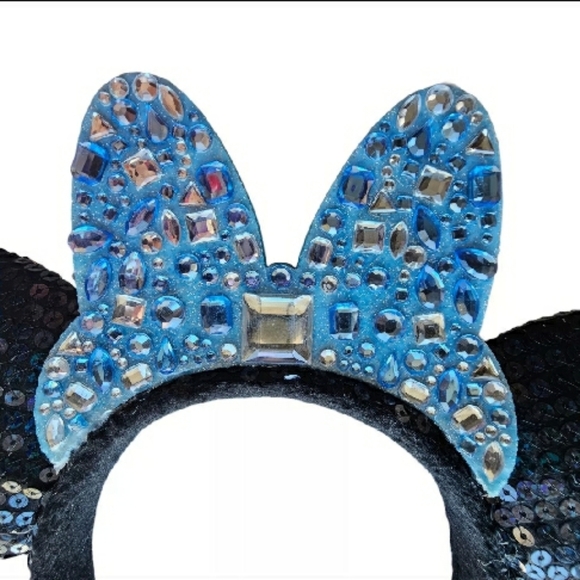 Disney Parks 60th Anniversary Minnie Mouse Ears Headband Blue Jeweled Bow - Picture 3 of 5
